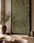Soft warm room lighting highlighting tactile macrame loops on Natural Recital artwork