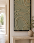 Natural Recital 24x30 inch thread wall art mounted vertically above entryway console table