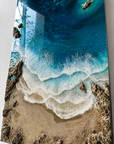 Close-up of layered resin ocean waves and coastal textures