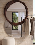 Luxury Natural Wood Arched Full Length Mirror – Large Designer Floor Mirror for Bedroom & Living Room - 32 x 28 inch