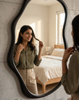 Modern Textured Wall Mirror 48 x 24 Inch | Designer HDHMR PU Finish Mirror for Bedroom & Home Decor