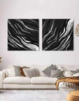 Black Monochrome Tides Diptych Set Of 2 - Artwallpainting