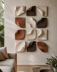 "Symphony in Sand" Minimalist 3D Textured Plaster Wall Art (Set of 12 | 10"x10" Each) – Handcrafted Neutral Geometric Grid Panels for Luxury Living Room & Foyer