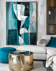 Multicolor Abstract Geometric Harmony-Geometric Blue Tone Abstract Hand-Painted Oil Painting Wall Art - Artwallpainting