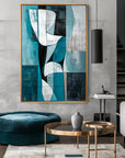 Multicolor Abstract Geometric Harmony-Geometric Blue Tone Abstract Hand-Painted Oil Painting Wall Art - Artwallpainting