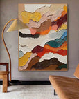 Multicolor Abstract Textured Layered Painting - Modern Wave Patterns On Canvas - Artwallpainting