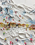 Multicolor Alpine Village Textured Ski Resort Scene - Artwallpainting