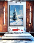 Multicolor Artextured Winter Serenity | Snowy Pine Tree Textured Oil Painting - Artwallpainting