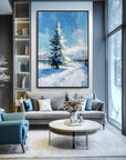 Multicolor Artextured Winter Serenity | Snowy Pine Tree Textured Oil Painting - Artwallpainting