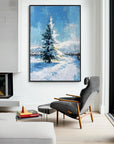 Multicolor Artextured Winter Serenity | Snowy Pine Tree Textured Oil Painting - Artwallpainting