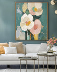 Multicolor Blooms In Hues-Abstract Texture Wall Art Featuring Hand-Painted Pink And Flowers - Artwallpainting