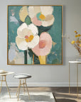 Multicolor Blooms In Hues-Abstract Texture Wall Art Featuring Hand-Painted Pink And Flowers - Artwallpainting