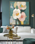 Multicolor Blooms In Hues-Abstract Texture Wall Art Featuring Hand-Painted Pink And Flowers - Artwallpainting