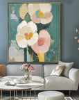 Multicolor Blooms In Hues-Abstract Texture Wall Art Featuring Hand-Painted Pink And Flowers - Artwallpainting