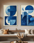 Multicolor Blue Harmony Minimalist Geometric Abstract Acrylic Painting (Set Of 2) - Artwallpainting