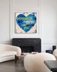 Multicolor Blue Heart Abstract Oil Painting Inspirational Text Art For Walls - Artwallpainting