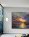 Multicolor Chromatic Sunset Sea-Modern Minimalist Sunset Sea Sunset Texture Oil Painting Wall Art - Artwallpainting
