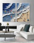 Multicolor Coastal Bliss Diptych Art Set Of 2 - Artwallpainting