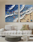 Multicolor Coastal Bliss Diptych Art Set Of 2 - Artwallpainting