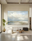 Multicolor Coastal Clouds-Modern Minimalist Calm Ocean And Sky Texture Oil Painting Wall Art - Artwallpainting