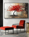 Multicolor Crimson Bloom - Hand-Painted Modern Wall Art - Artwallpainting
