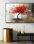 Multicolor Crimson Bloom - Hand-Painted Modern Wall Art - Artwallpainting