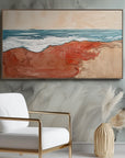 Multicolor Crimson Shoreline Abstract Warm Shore Blue Wave Oil Painting Wall Art - Artwallpainting