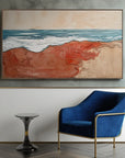 Multicolor Crimson Shoreline Abstract Warm Shore Blue Wave Oil Painting Wall Art - Artwallpainting
