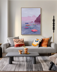 Multicolor Echo Shore Abstract Pink Coastal Canvas Painting - Artwallpainting