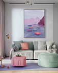 Multicolor Echo Shore Abstract Pink Coastal Canvas Painting - Artwallpainting