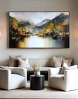 Multicolor Echoes Of Autumn Hand-Painted Mountain Lake Reflection Landscape Wall Art - Artwallpainting