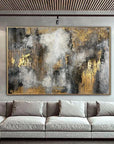 Multicolor Ethereal Abstract-Hand-Painted Abstract Gray And Gold Texture Dance Wall Art - Artwallpainting