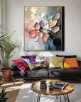 Multicolor Floral Essence-Hand-Painted Texture Colorful Flower Cluster Oil Painting Wall Art - Artwallpainting