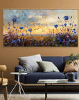 Multicolor Floral Prairie-Hand-Painted Texture Oil Painting Of A Dusk Wildflower Scene For Wall Art - Artwallpainting
