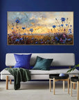 Multicolor Floral Prairie-Hand-Painted Texture Oil Painting Of A Dusk Wildflower Scene For Wall Art - Artwallpainting