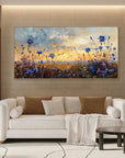 Multicolor Floral Prairie-Hand-Painted Texture Oil Painting Of A Dusk Wildflower Scene For Wall Art - Artwallpainting