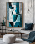 Multicolor Fragmented Harmony-Hand-Painted Blue And Green Geometric Texture Oil Painting Wall A1Rt - Artwallpainting