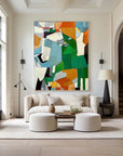 Multicolor Fragmented Harmony - Hand-Painted Geometric Abstract Oil Painting - Artwallpainting