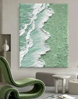 Multicolor Green And Ocean Shoreline Textured Canvas Art - Artwallpainting