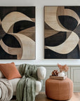 Multicolor Harmony In Motion-Geometric Abstract Wooden Double Layered Decorative Wall Art (Set Of 2) - Artwallpainting