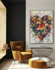 Multicolor Heart Of Abstraction-Vertical Hand-Painted Color Weaving Love Heart Abstract Wall Art - Artwallpainting