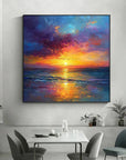 Multicolor Hour Vibrant Sunset Seascape Textured Oil Painting - Artwallpainting