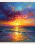 Multicolor Hour Vibrant Sunset Seascape Textured Oil Painting - Artwallpainting