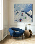 Multicolor Joy Of Winter Slopes - Skiing Theme Textured Oil Painting - Artwallpainting