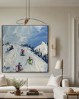 Multicolor Joy Of Winter Slopes - Skiing Theme Textured Oil Painting - Artwallpainting