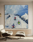 Multicolor Joy Of Winter Slopes - Skiing Theme Textured Oil Painting - Artwallpainting