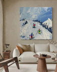 Multicolor Joy Of Winter Slopes - Skiing Theme Textured Oil Painting - Artwallpainting