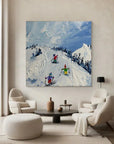 Multicolor Joy Of Winter Slopes - Skiing Theme Textured Oil Painting - Artwallpainting