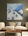 Multicolor Joy Of Winter Slopes - Skiing Theme Textured Oil Painting - Artwallpainting