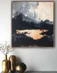 Multicolor Midnight Horizon-Hand-Painted And Gray Abstract Ink Mountain Wall Art - Artwallpainting